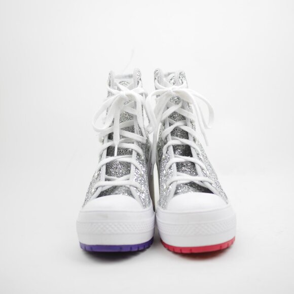 Converse All Star Women's 6 Silver Glitter Hi Top Sneakers Platform Shoes PRIDE - Picture 5 of 14